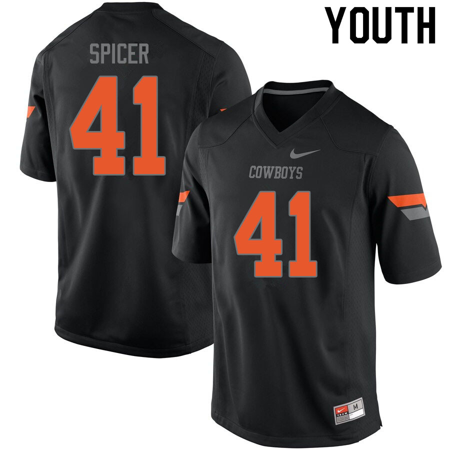 Youth #41 Braden Spicer Oklahoma State Cowboys College Football Jerseys Sale-Black - Click Image to Close